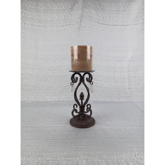 Rustic Tall Iron Candelabra With Crystals And Unopened New Candle - Picture 5 of 5